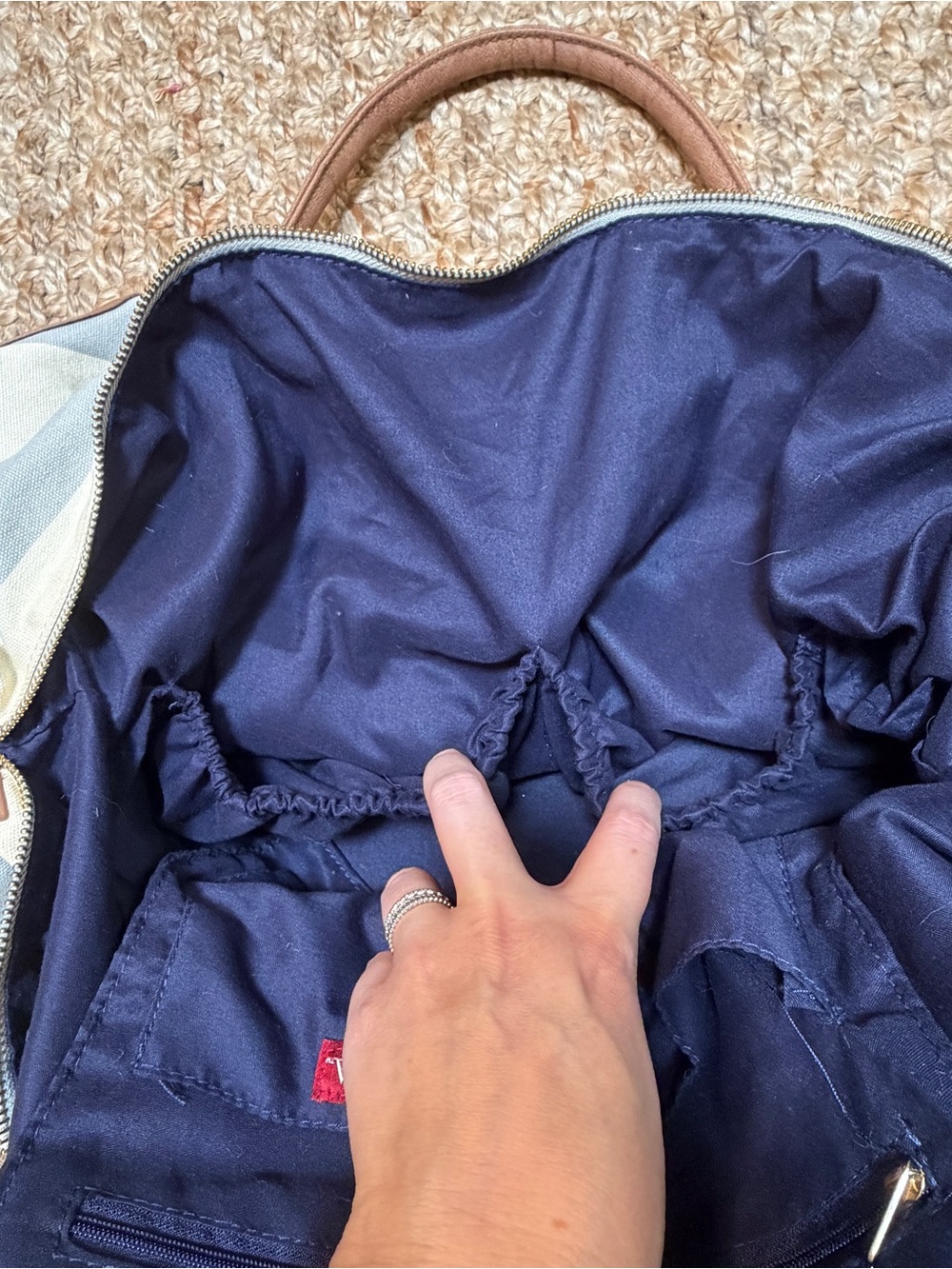 Blue and White Striped Duffel Bag - Picture 8 of 9